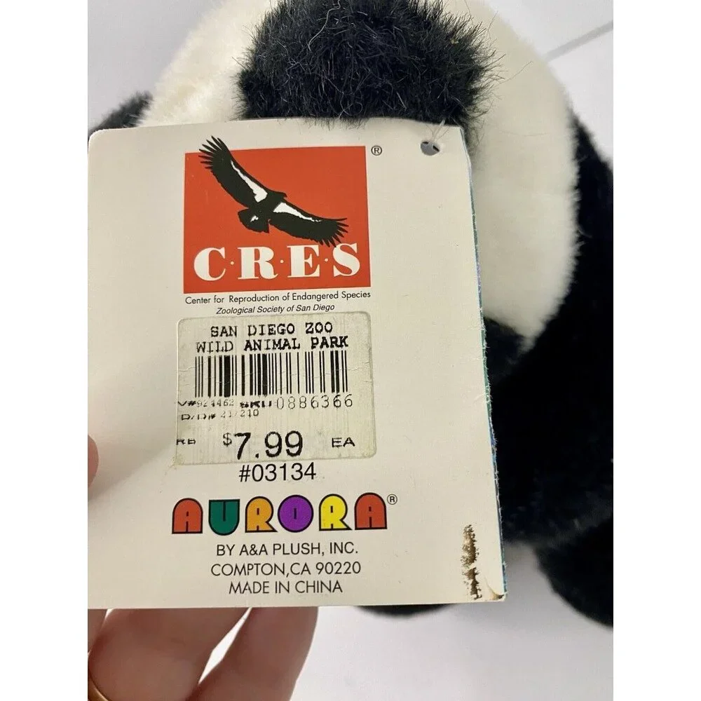 San Diego Zoo Aurora Panda‎ Bear Plush Stuffed Animal 8” Black White Tag Vintage